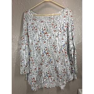 Rachel Zoe 100% Linen Floral Top 3/4 Sleeve‎ Sweater Womens Plus Size 1X